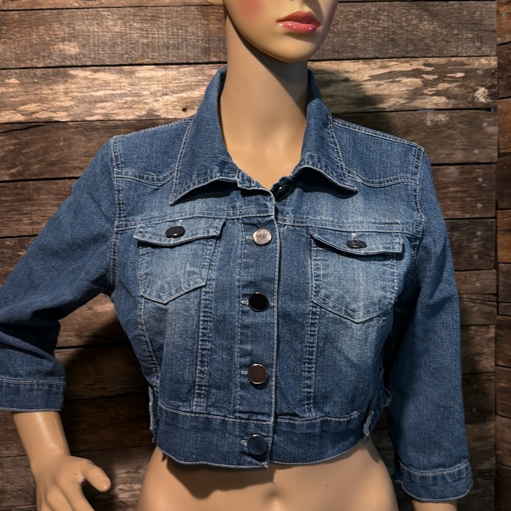 💰BOGO FREE New Look Crop Jean Jacket Kids L Ladies’ XS - Picture 2 of 7